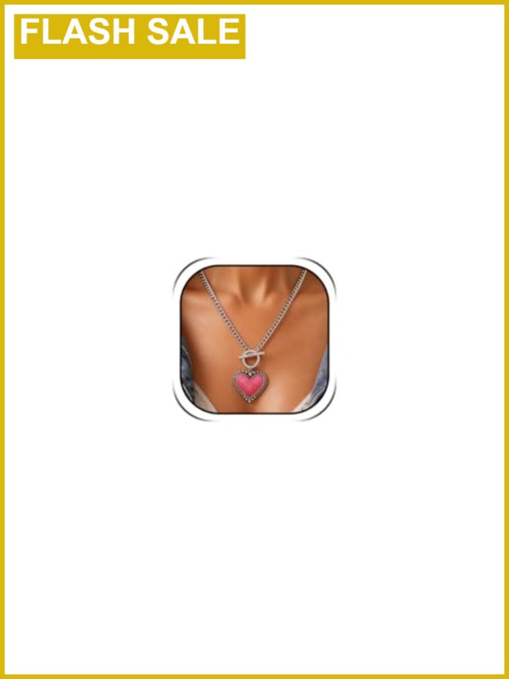 Western Toggle Chain Heart Pendant Necklace Statement Jewelry